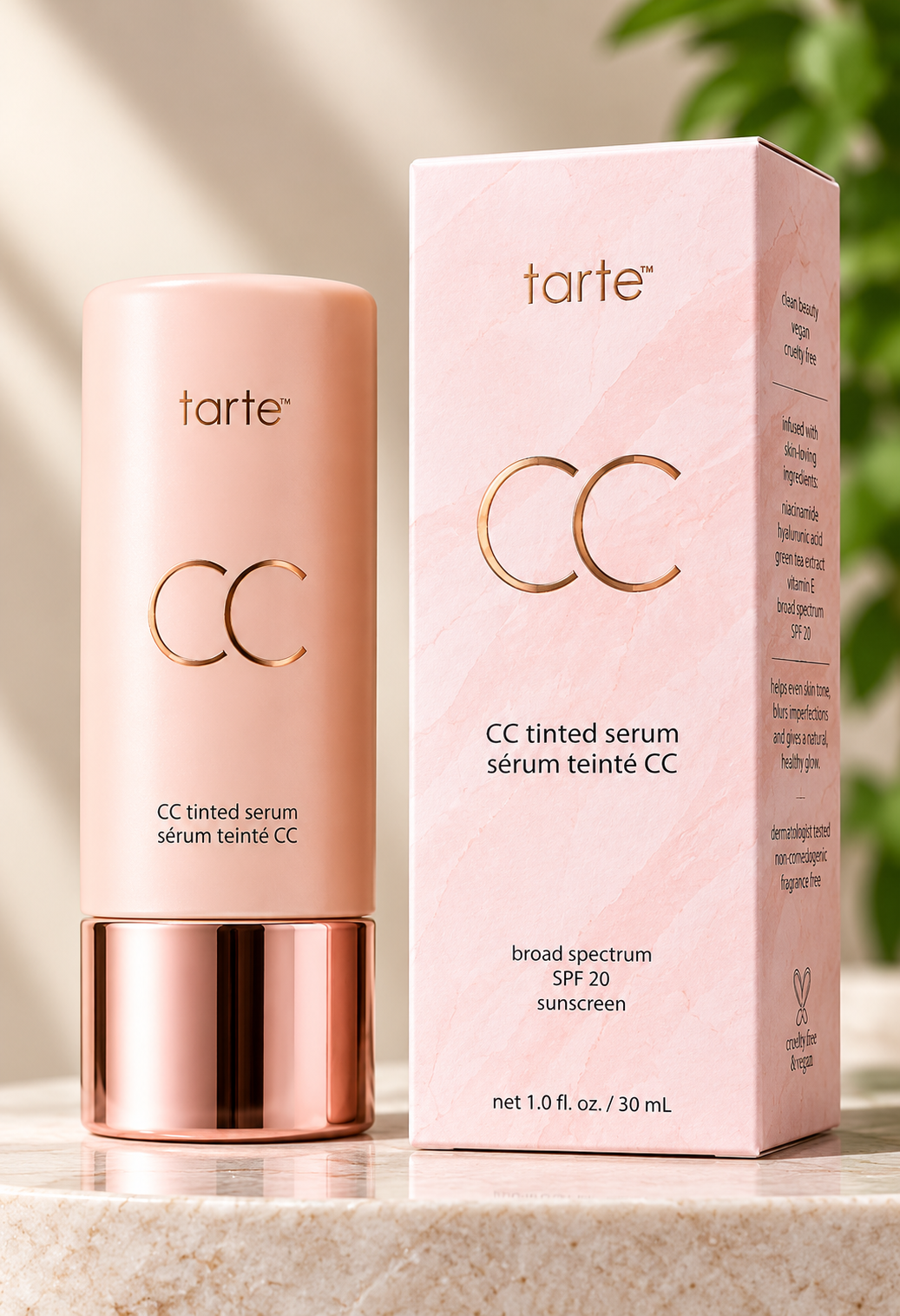CC tinted serum bottle and retail box