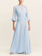 Elegant High Neck Balloon Sleeve Maxi Dress
