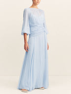 Elegant High Neck Balloon Sleeve Maxi Dress