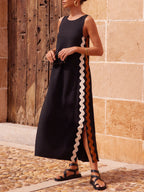 Stripes Side Wave Embellished Side Slit Loose Dress