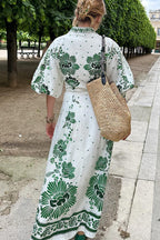 Unique Print Button Down Long Sleeve Shirt Maxi Dress