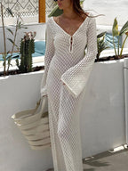 Cover Up Long Sleeve Open Back Long Dress