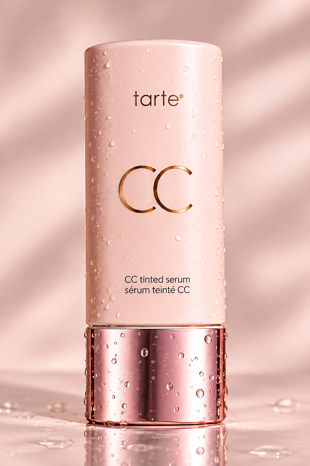 CC tinted serum bottle with rose-gold finish